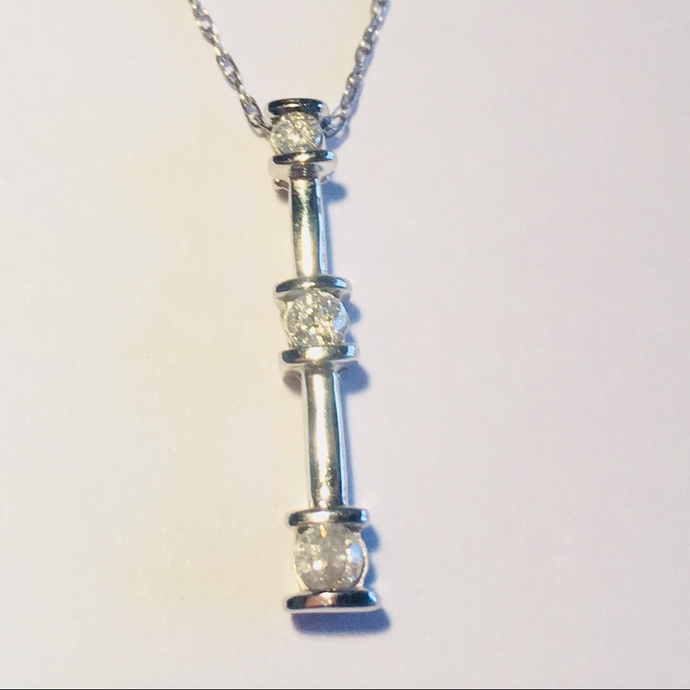 Diamonds & 10k Solid Gold Linear Pendant & Chain
